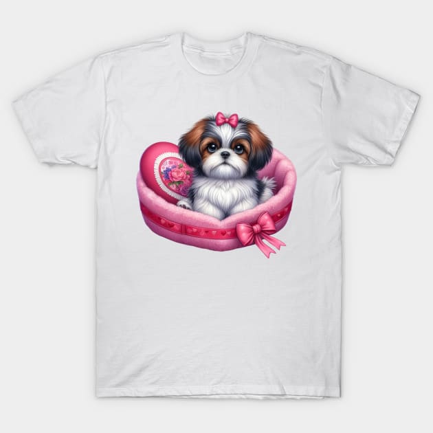 Valentine Shih Tzu Dog in Bed T-Shirt by Chromatic Fusion Studio